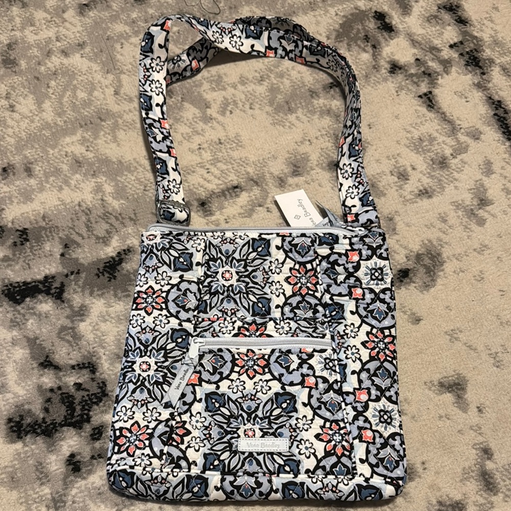 Vera Bradley Blue and Pink Crossbody Bag with Intricate Detailing